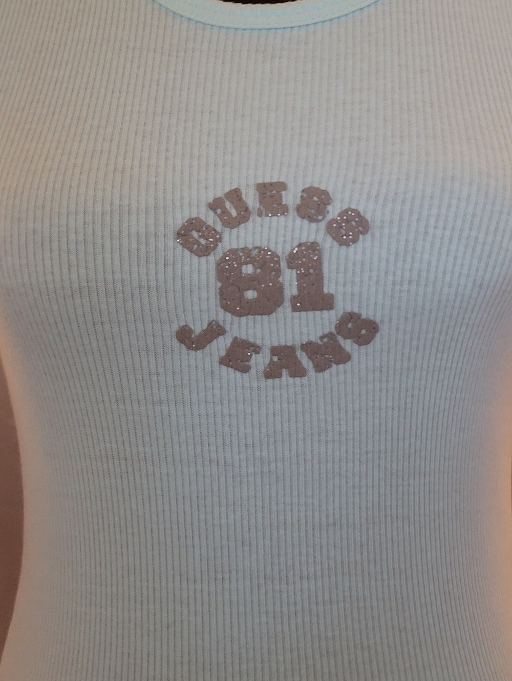 GUESS Light Blue Ribbed Logo Tank Top - Picture 2 of 3